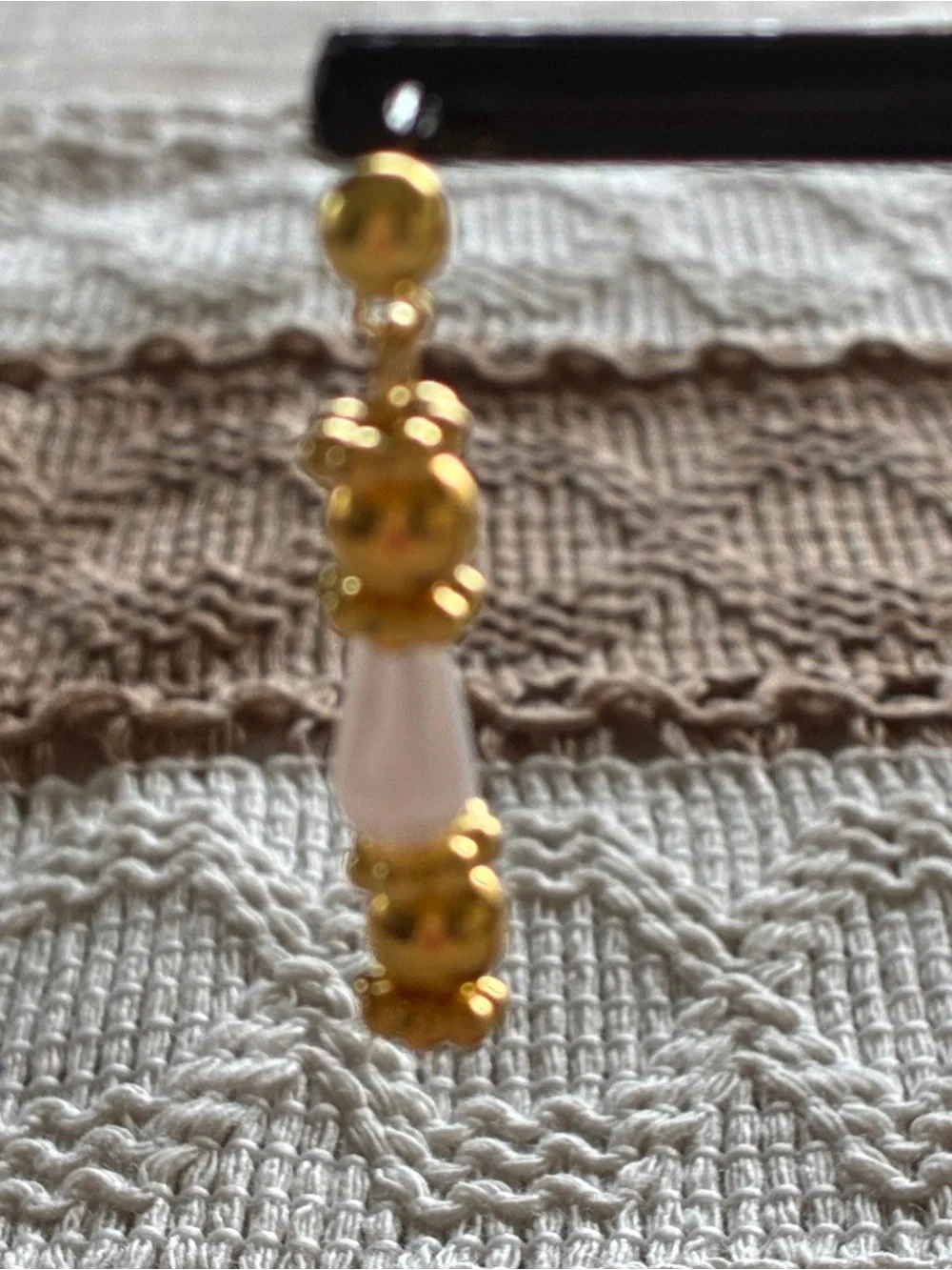 Gold & White Beaded Cross Bracelet, anklet and Earring Set